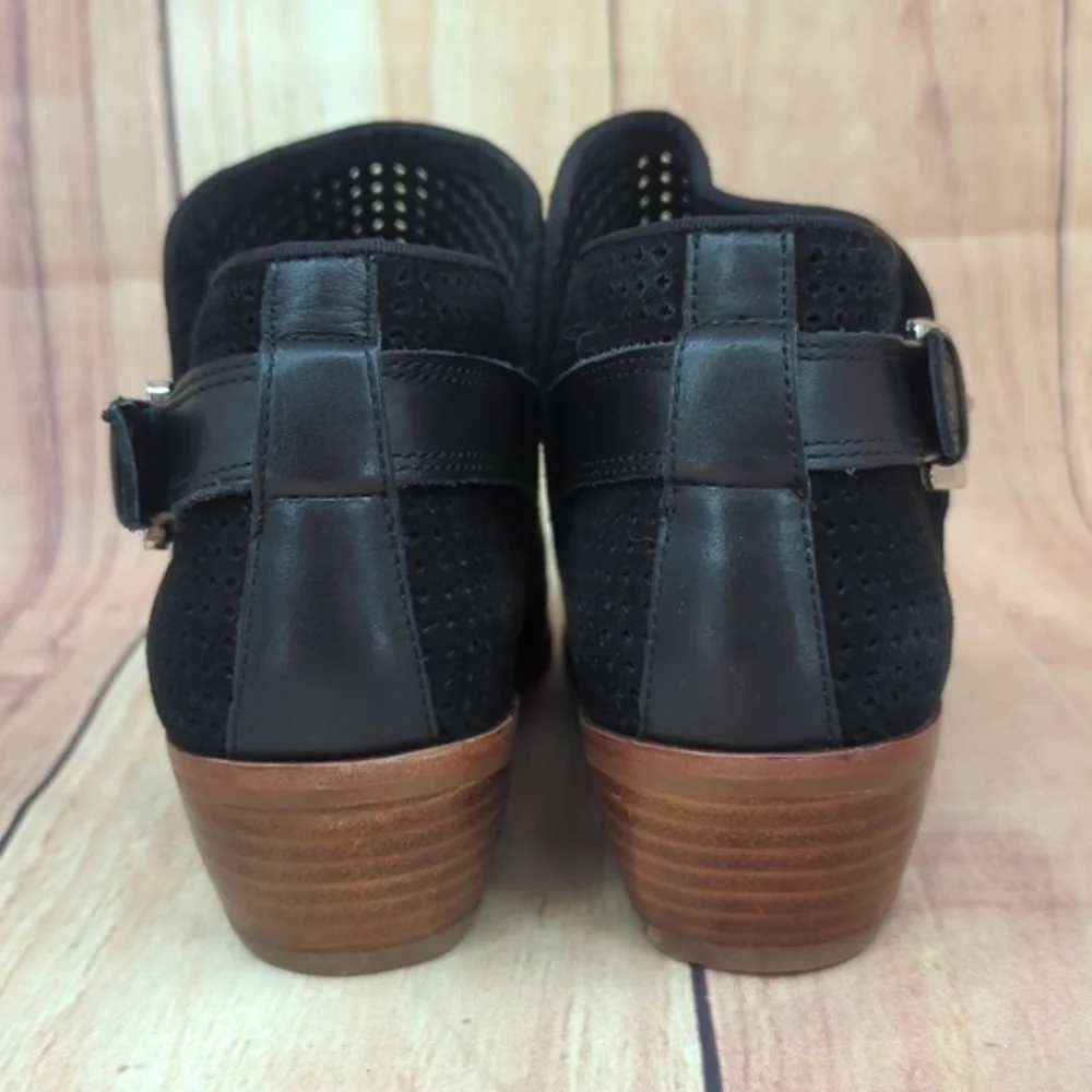 SAM EDELMAN Paula Black Suede Booties Perforated Ankle Boots Slip-On Sz 6